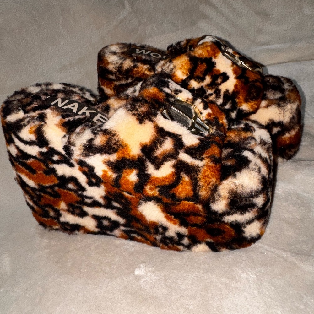 Fuzzy Leopard Print Platform Sandal - Brown Black Cream - Picture 5 of 6